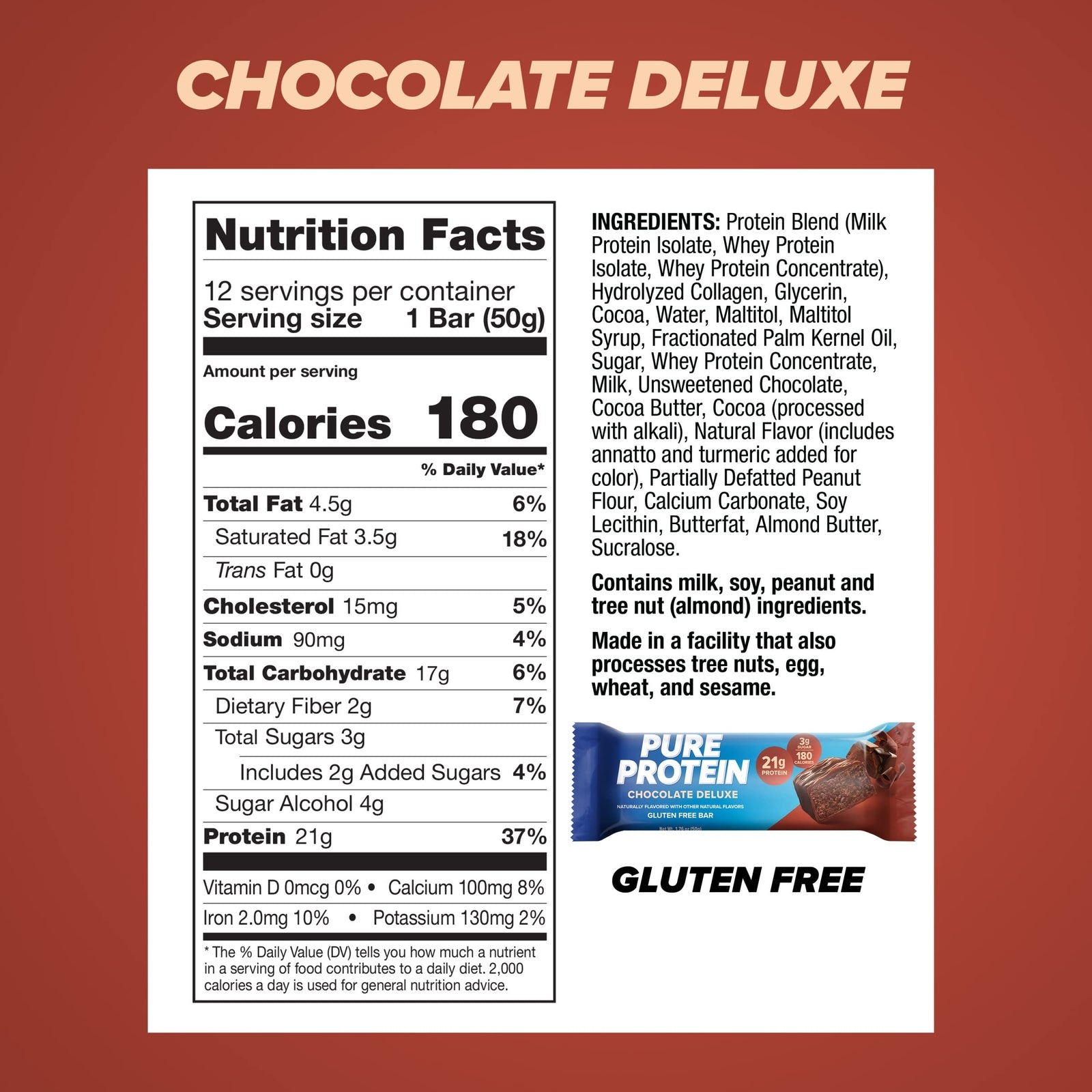Pure Protein Chocolate Deluxe Protein Bars 12 Count 21G Protein Gluten Free