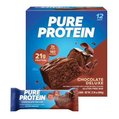 Pure Protein Chocolate Deluxe Protein Bars 12 Count 21G Protein Gluten Free