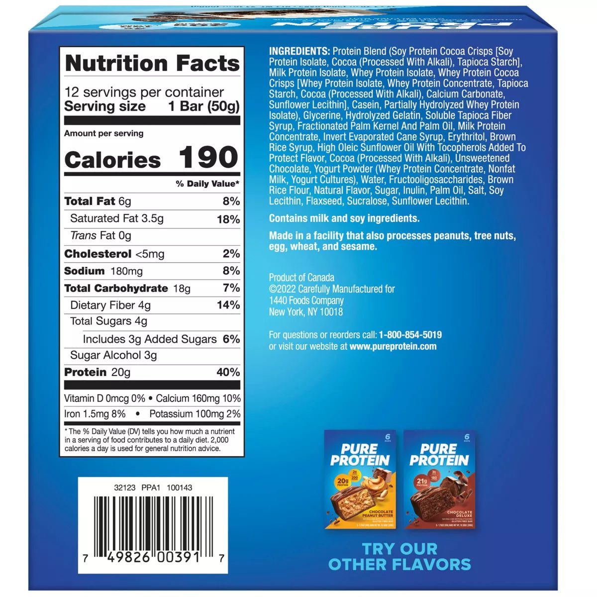 Pure Protein Cookies & Cream High Protein Snack Protein Bar - 20G Protein - 12Ct: Gluten-Free, Chewy