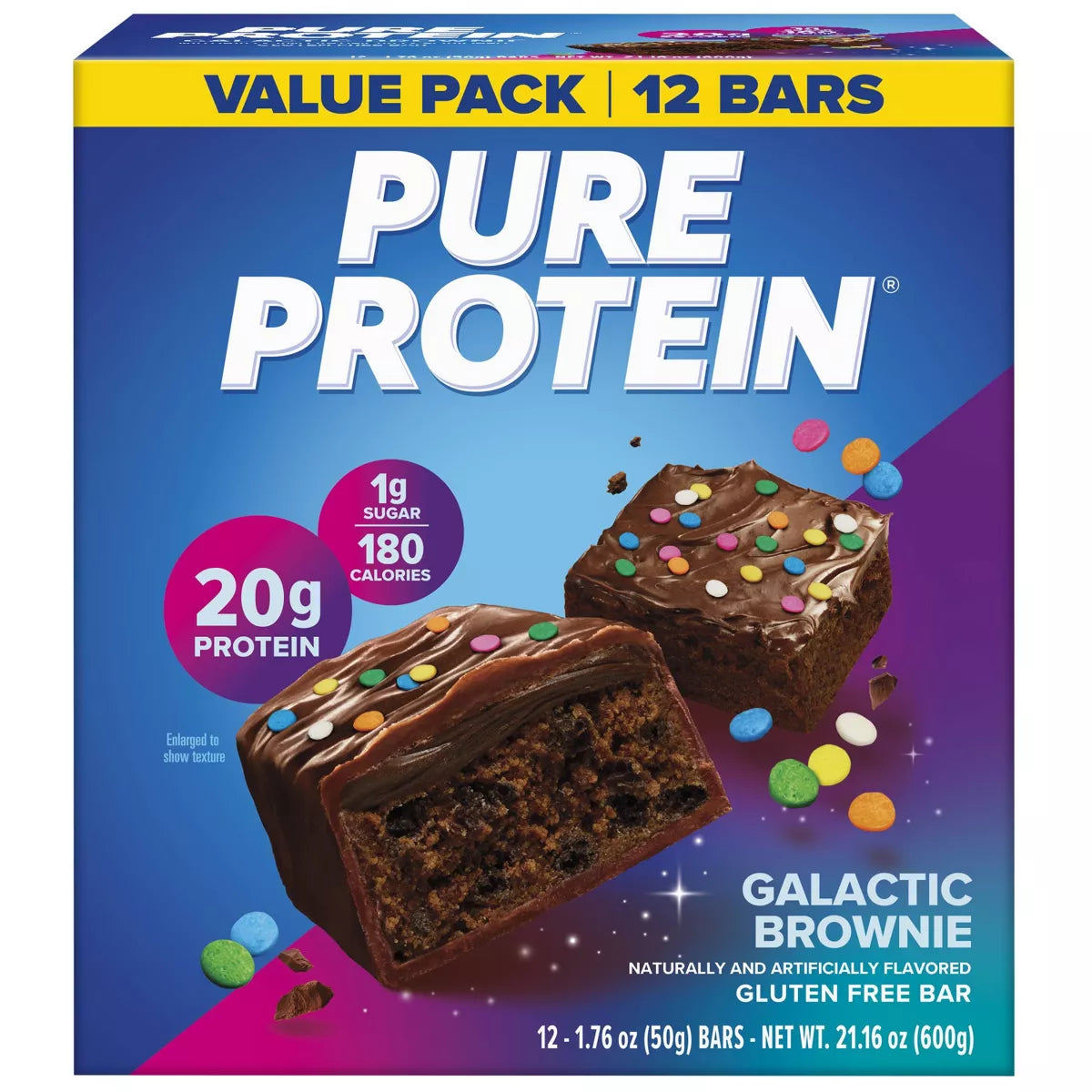 Pure Protein Galactic Brownie High Protein Snack Protein Bar - 20G Protein - 12Ct: Gluten-Free, Chewy