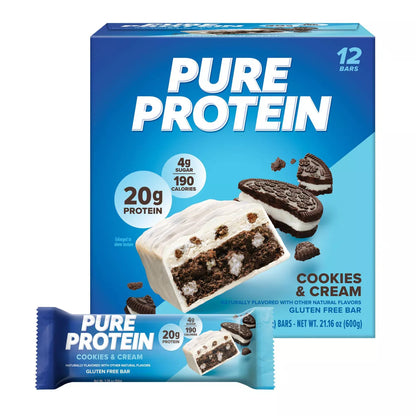 Pure Protein Cookies & Cream High Protein Snack Protein Bar - 20G Protein - 12Ct: Gluten-Free, Chewy