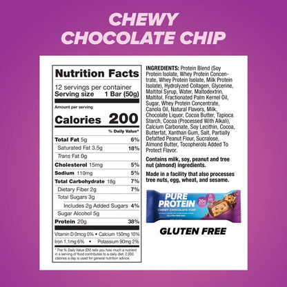 Pure Protein Chewy Chocolate Chip Protein Bars 12 Count High Protein Snacks