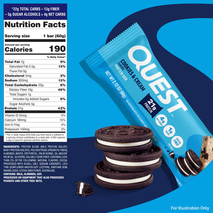 Quest Protein Bar, Cookies & Cream, 21G Protein, 12Ct