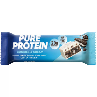Pure Protein Cookies & Cream High Protein Snack Protein Bar - 20G Protein - 12Ct: Gluten-Free, Chewy