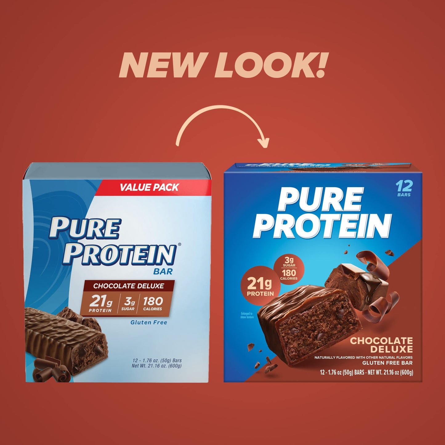 Pure Protein Chocolate Deluxe Protein Bars 12 Count 21G Protein Gluten Free