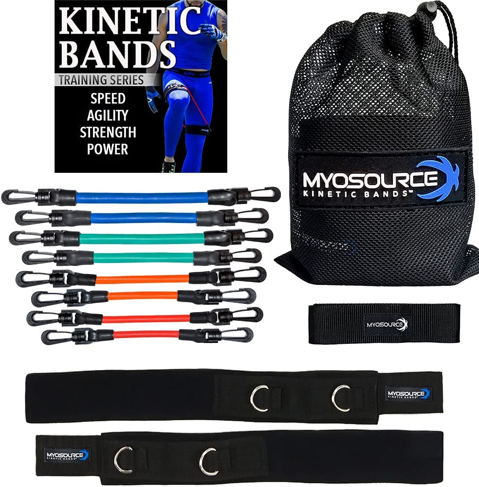 Kinetic Bands - Leg Speed Resistance Bands - Performance/Fitness Training - 4 Resistance Levels, Stretch Strap, Digital Training Series (Red, Orange, Green, Blue - Ages 13 & Over)