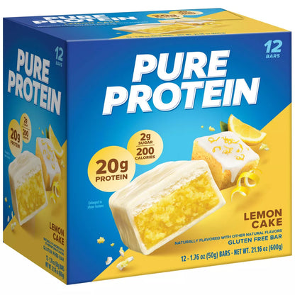Pure Protein Lemon Cake High Protein Snack Protein Bar - 20G Protein - 12Ct: Gluten-Free, Chewy