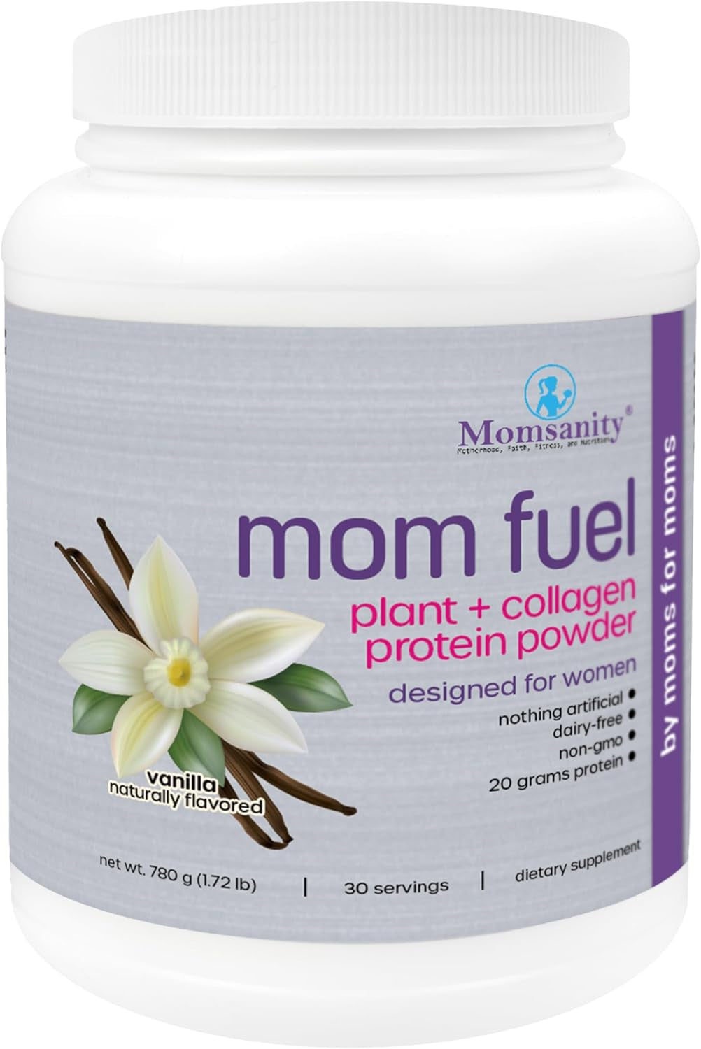 Mom Fuel Protein Vanilla | 20G Protein + Collagen | 30 Servings | Dairy-Free Blend Provides 20G Plant Protein+Collagen Protein per Scoop for Meal Replacement, Daily Nutrition and Recovery.