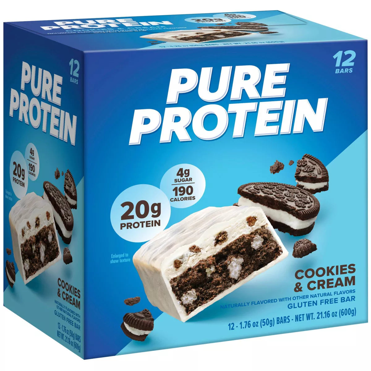 Pure Protein Cookies & Cream High Protein Snack Protein Bar - 20G Protein - 12Ct: Gluten-Free, Chewy