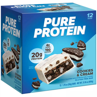 Pure Protein Cookies & Cream High Protein Snack Protein Bar - 20G Protein - 12Ct: Gluten-Free, Chewy