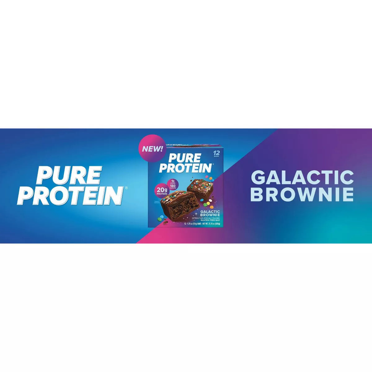 Pure Protein Galactic Brownie High Protein Snack Protein Bar - 20G Protein - 12Ct: Gluten-Free, Chewy